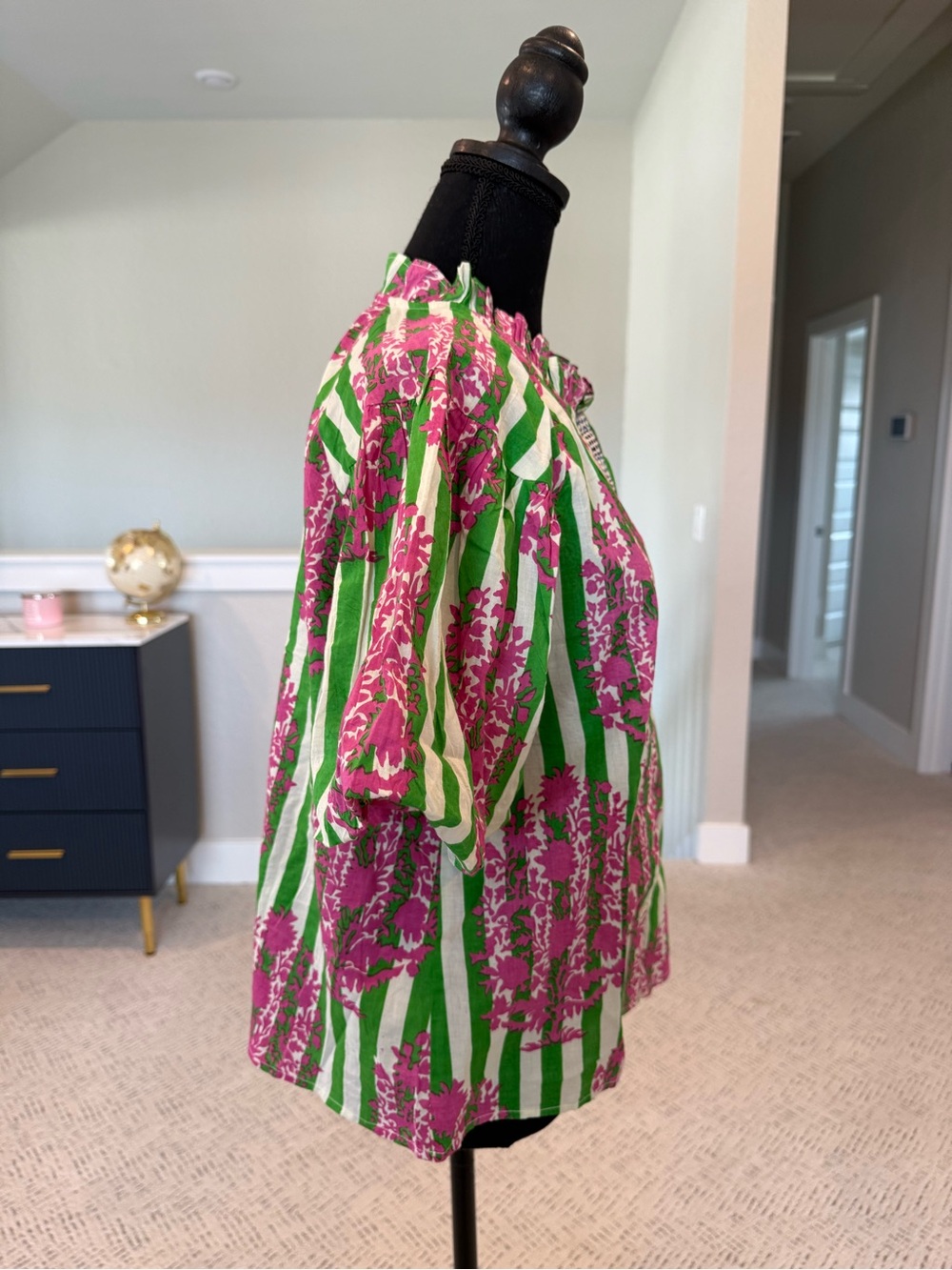THML Striped Green & Pink Floral Button-Front Blouse - Picture 4 of 8